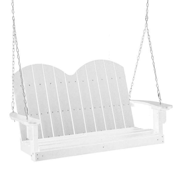 White recycled poly lumber porch swing, a durable low-maintenance choice for rental properties