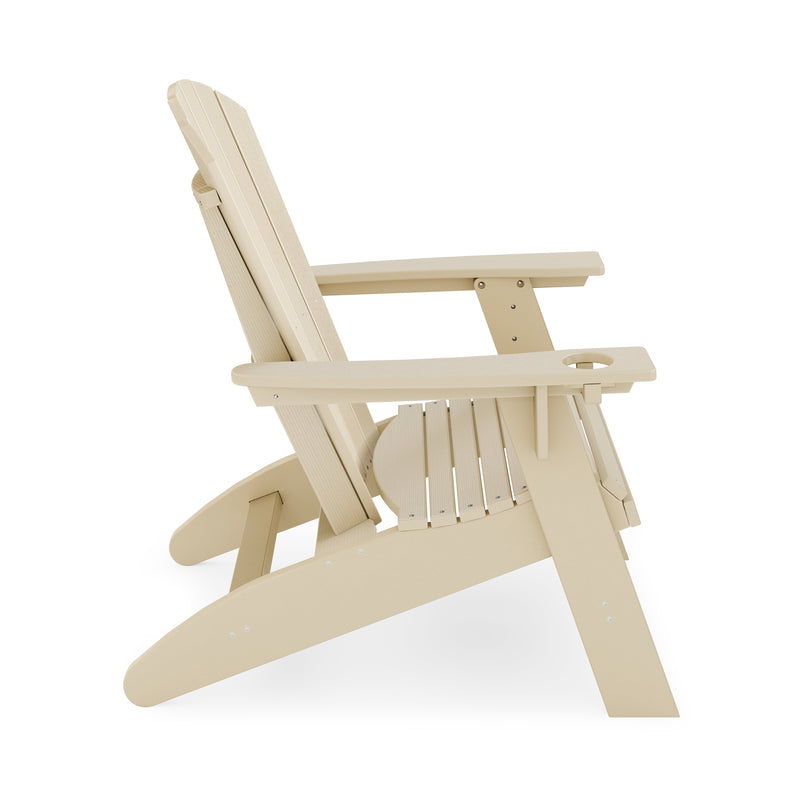SoPoly St Simons Curved Back Adirondack Chair in Tybee Sand, side view