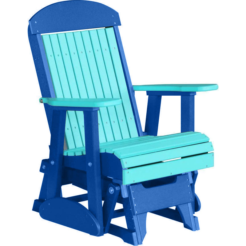 LuxCraft Aruba Blue 2 foot Classic Highback Recycled Plastic Glider Chair with Cup Holder
