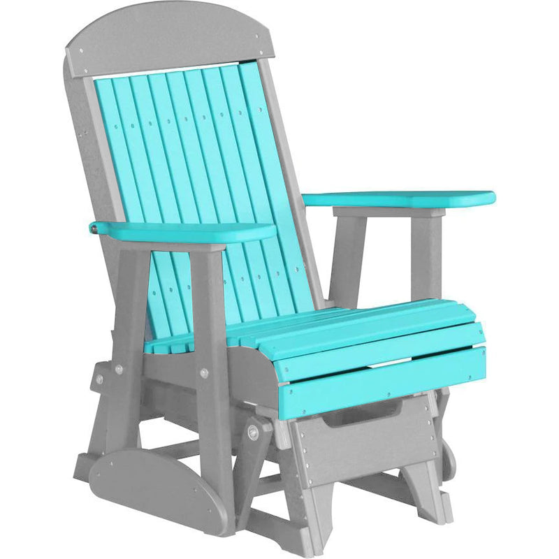 LuxCraft Aruba Blue 2 foot Classic Highback Recycled Plastic Glider Chair with Cup Holder