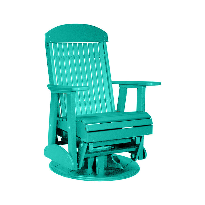 LuxCraft Aruba Blue 2 foot Classic Highback Recycled Plastic Swivel Glider Chair With Cup Holder