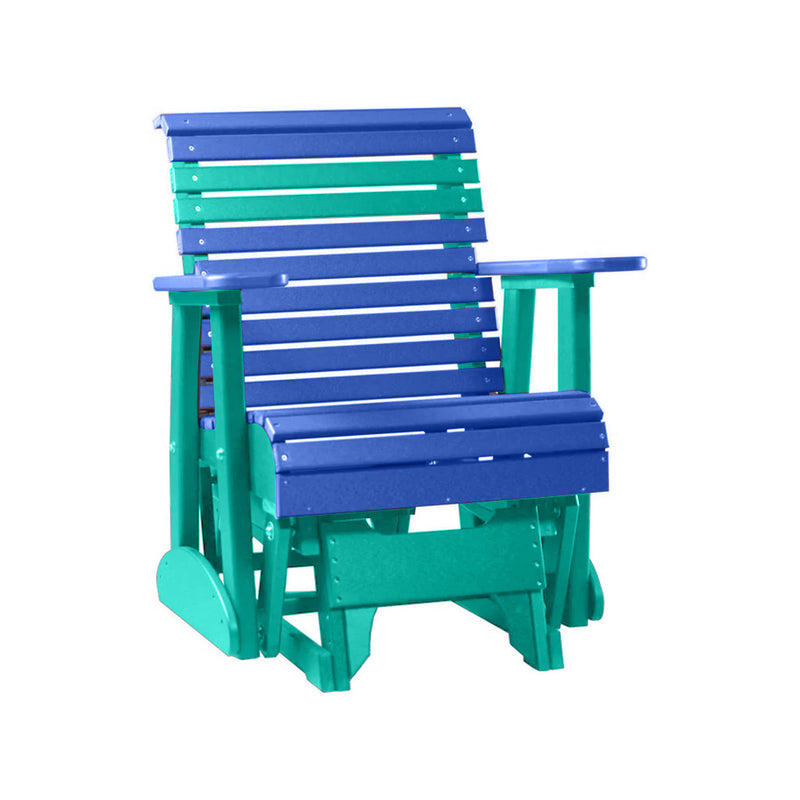 LuxCraft Blue 2 foot Rollback Recycled Plastic Glider Chair With Cup Holder