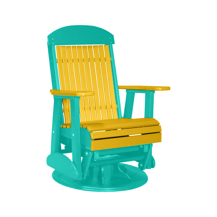 LuxCraft Yellow 2 foot Classic Highback Recycled Plastic Swivel Glider Chair With Cup Holder