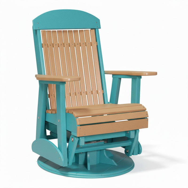 LuxCraft Cedar 2 foot Classic Highback Recycled Plastic Swivel Glider Chair With Cup Holder