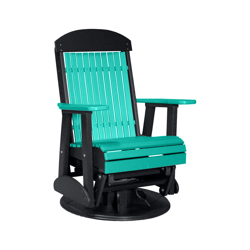 LuxCraft Aruba Blue 2 foot Classic Highback Recycled Plastic Swivel Glider Chair With Cup Holder