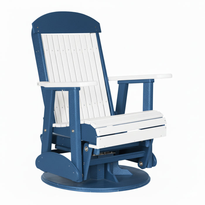 LuxCraft White 2 foot Classic Highback Recycled Plastic Swivel Glider Chair With Cup Holder