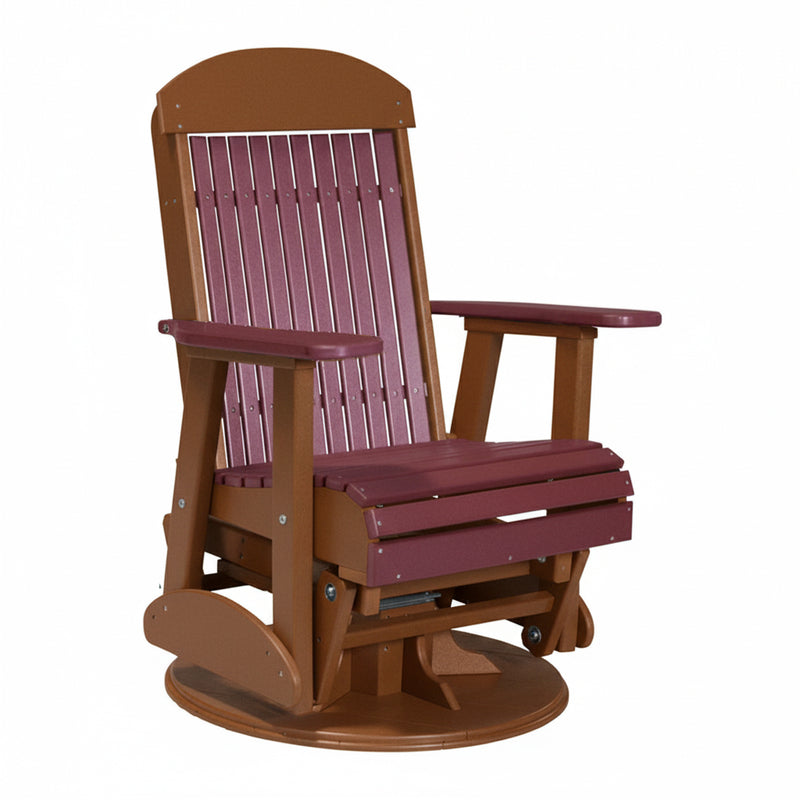 LuxCraft Cherry wood 2 foot Classic Highback Recycled Plastic Swivel Glider Chair With Cup Holder