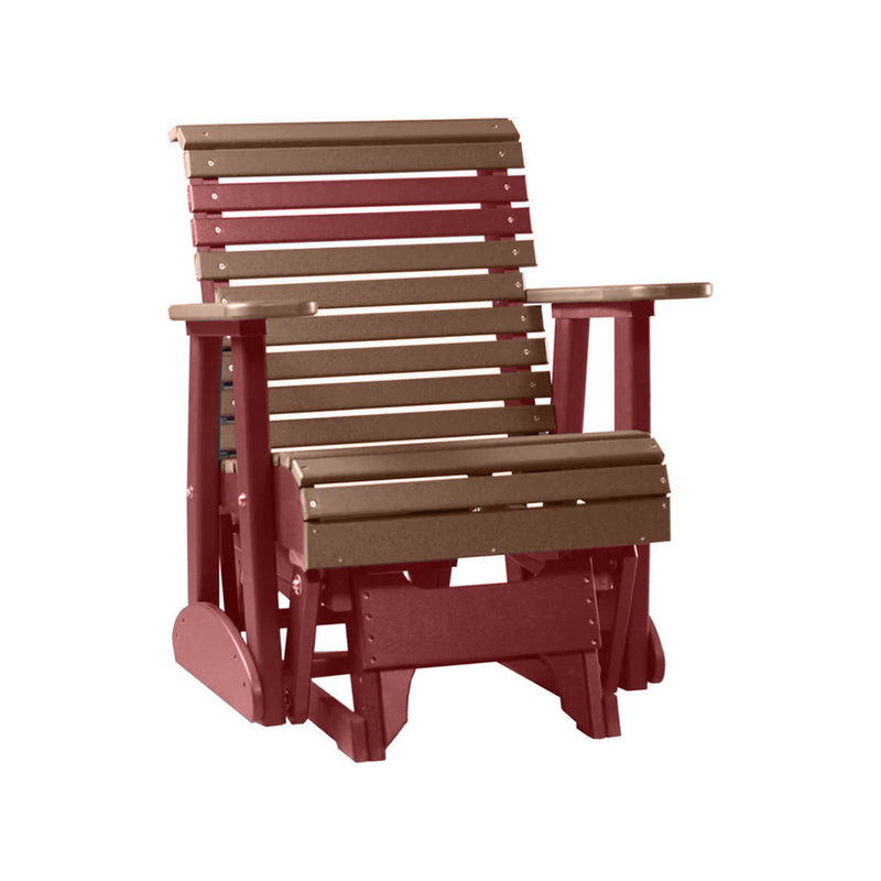 LuxCraft Antique Mahogany 2 foot Rollback Recycled Plastic Glider Chair With Cup Holder