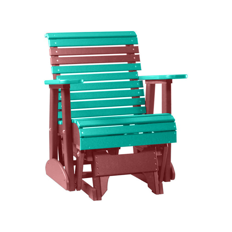 LuxCraft Aruba Blue 2 foot Rollback Recycled Plastic Glider Chair With Cup Holder
