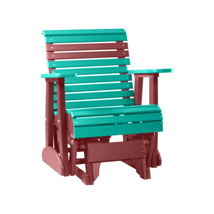 LuxCraft Aruba Blue 2 foot Rollback Recycled Plastic Glider Chair With Cup Holder