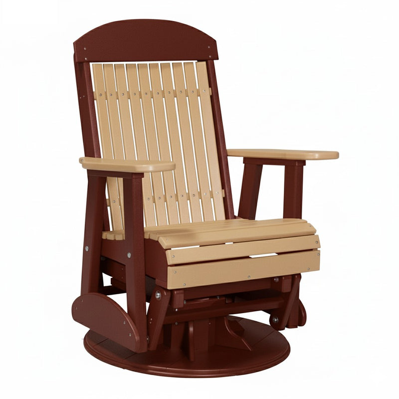 LuxCraft Cedar 2 foot Classic Highback Recycled Plastic Swivel Glider Chair With Cup Holder