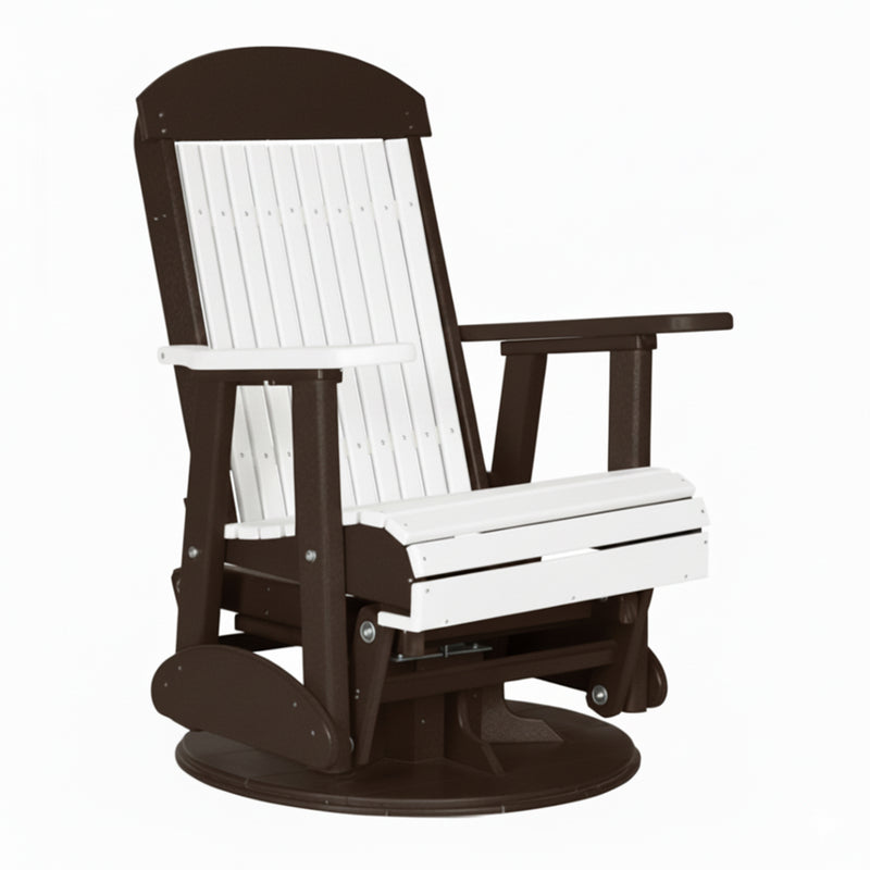 LuxCraft White 2 foot Classic Highback Recycled Plastic Swivel Glider Chair With Cup Holder