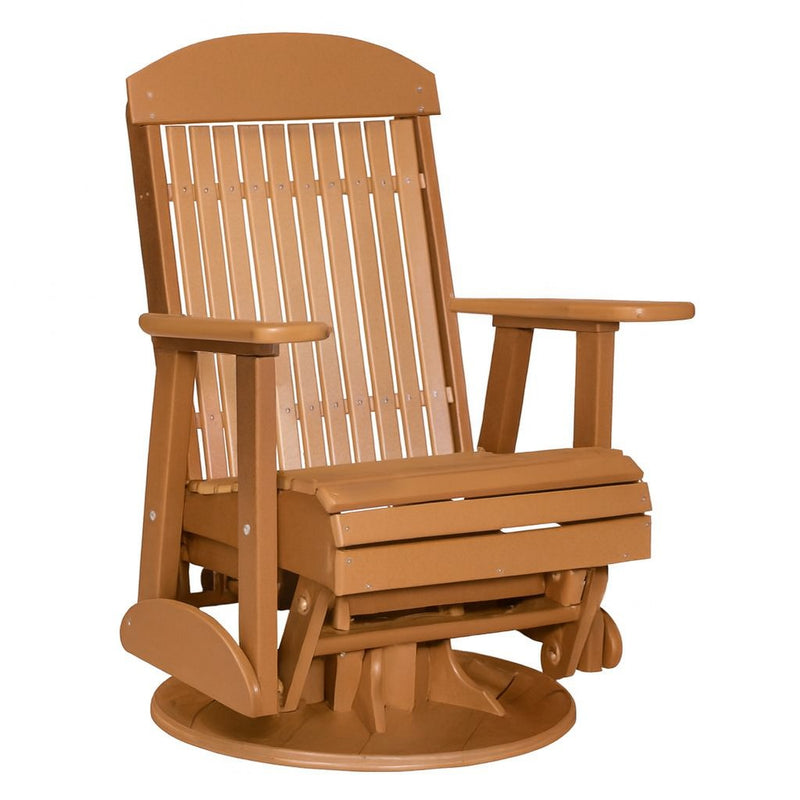 LuxCraft Cedar 2 foot Classic Highback Recycled Plastic Swivel Glider Chair With Cup Holder