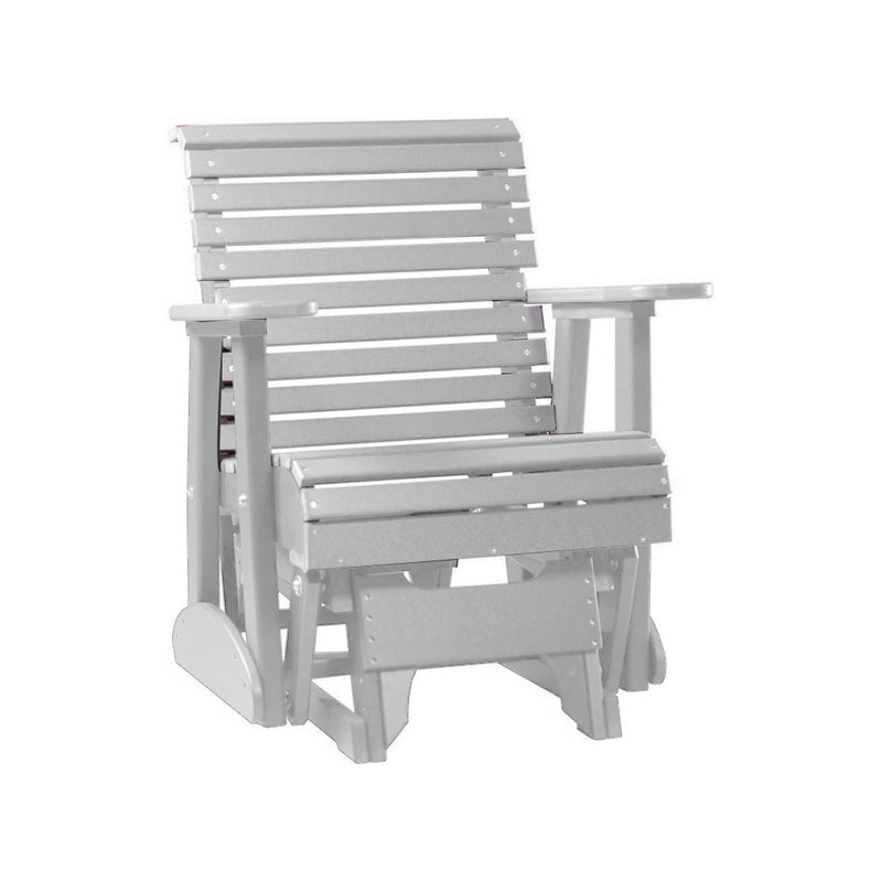 LuxCraft Dove Gray 2 foot Rollback Recycled Plastic Glider Chair With Cup Holder