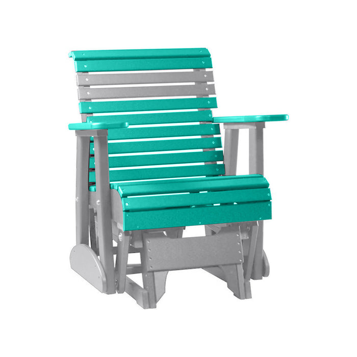 LuxCraft Aruba Blue 2 foot Rollback Recycled Plastic Glider Chair With Cup Holder
