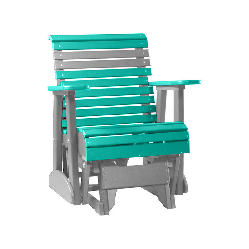 LuxCraft Aruba Blue 2 foot Rollback Recycled Plastic Glider Chair With Cup Holder
