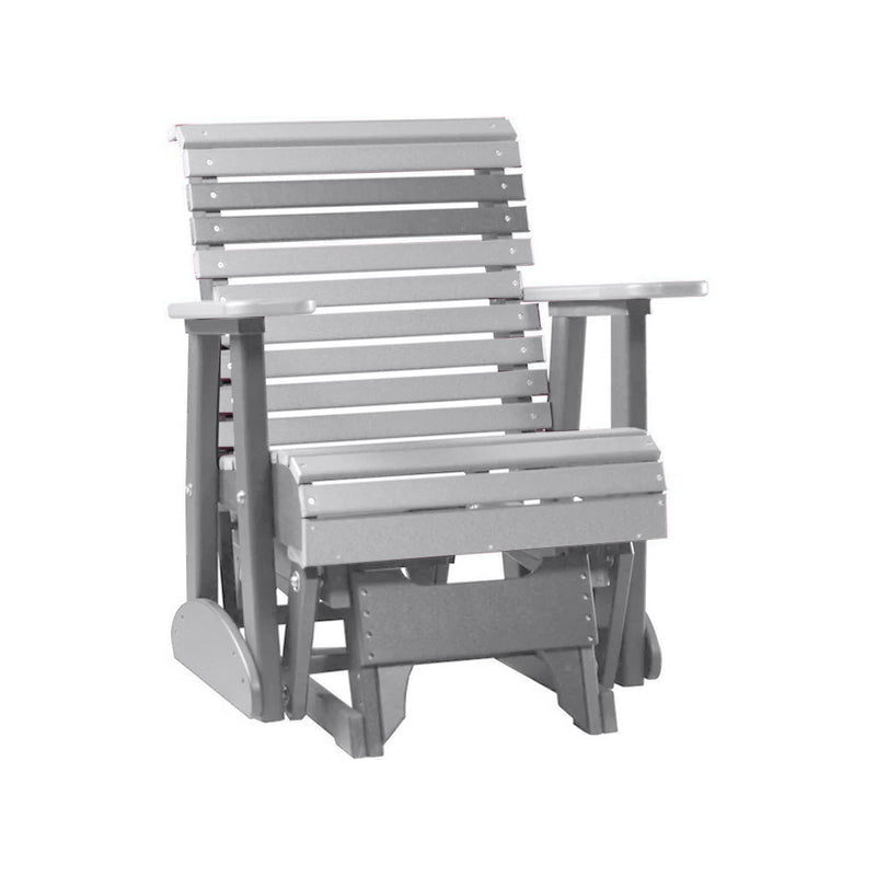 LuxCraft Dove Gray 2 foot Rollback Recycled Plastic Glider Chair With Cup Holder