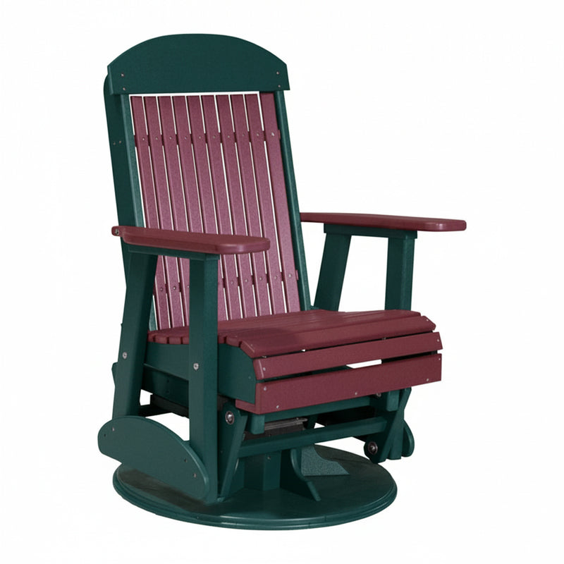 LuxCraft Cherry wood 2 foot Classic Highback Recycled Plastic Swivel Glider Chair With Cup Holder