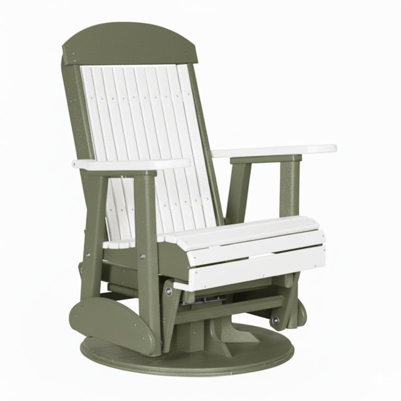 LuxCraft White 2 foot Classic Highback Recycled Plastic Swivel Glider Chair With Cup Holder
