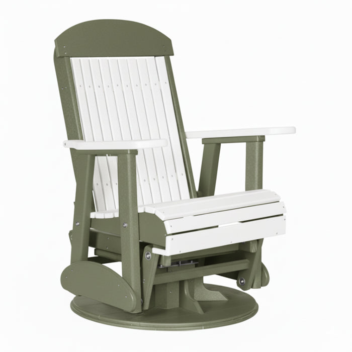 LuxCraft White 2 foot Classic Highback Recycled Plastic Swivel Glider Chair With Cup Holder