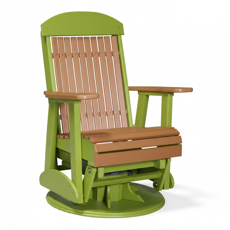 LuxCraft Cedar 2 foot Classic Highback Recycled Plastic Swivel Glider Chair With Cup Holder