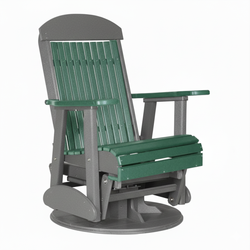 LuxCraft Green 2 foot Classic Highback Recycled Plastic Swivel Glider Chair With Cup Holder