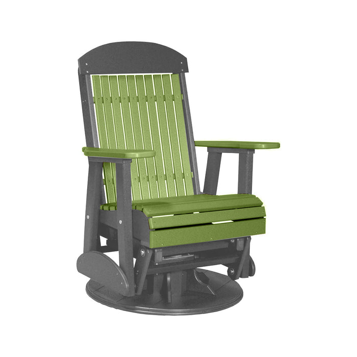 LuxCraft Lime Green 2 foot Classic Highback Recycled Plastic Swivel Glider Chair With Cup Holder