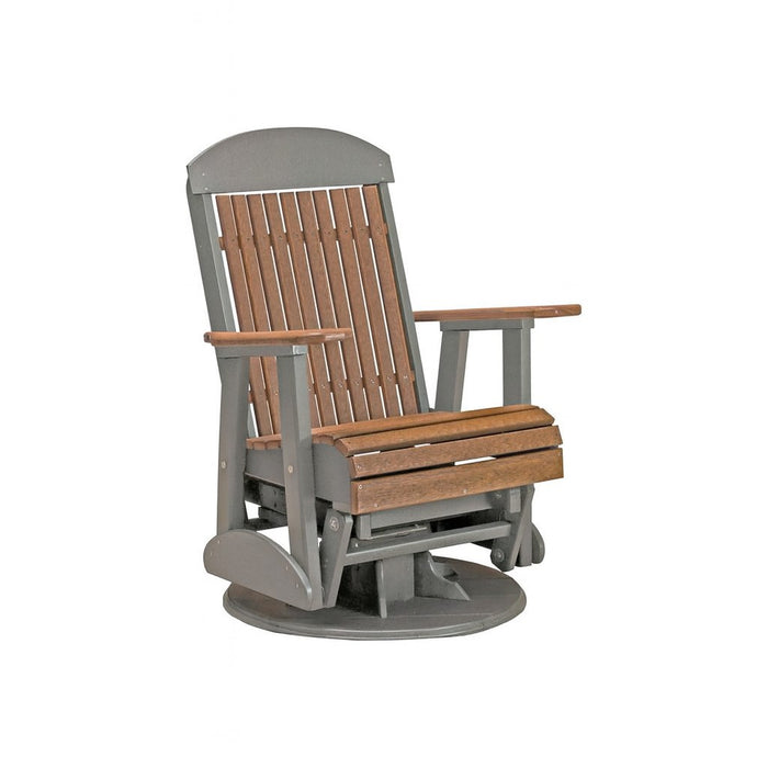 LuxCraft Antique Mahogany 2 foot Classic Highback Recycled Plastic Swivel Glider Chair With Cup Holder