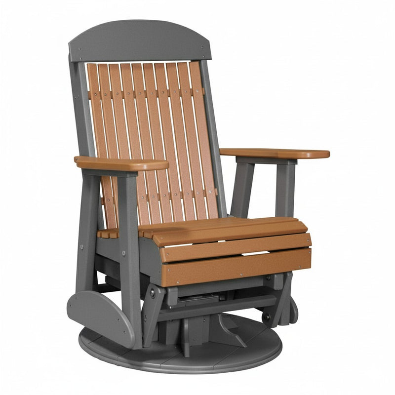 LuxCraft Cedar 2 foot Classic Highback Recycled Plastic Swivel Glider Chair With Cup Holder