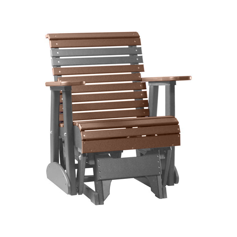 LuxCraft Antique Mahogany 2 foot Rollback Recycled Plastic Glider Chair With Cup Holder