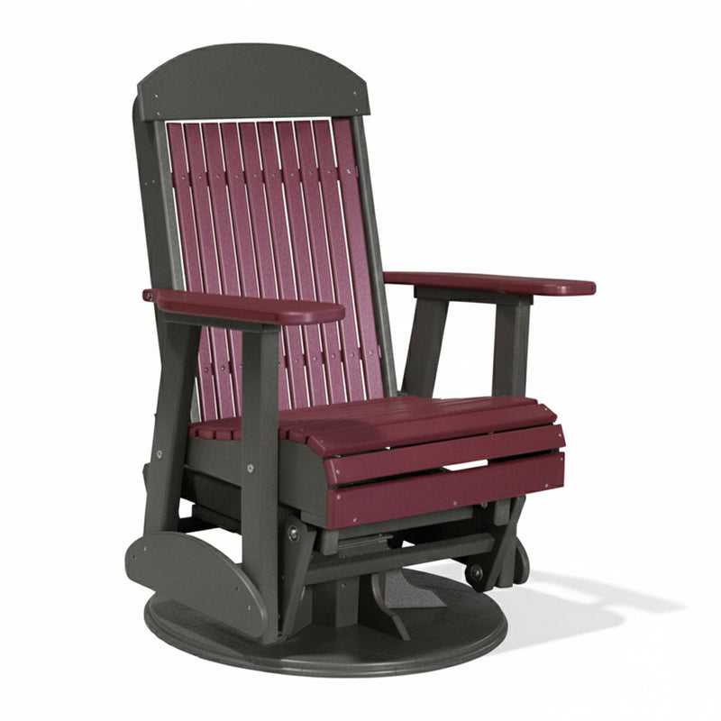 LuxCraft Cherry wood 2 foot Classic Highback Recycled Plastic Swivel Glider Chair With Cup Holder