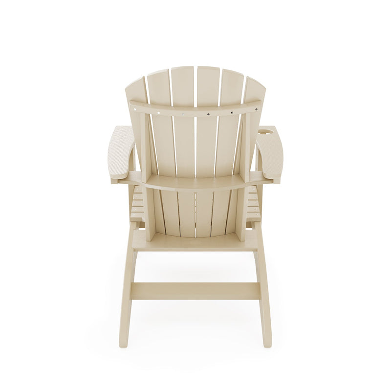 SoPoly St Simons Curved Back Adirondack Chair in Tybee Sand, back view