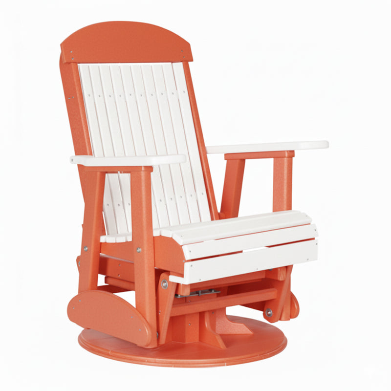 LuxCraft White 2 foot Classic Highback Recycled Plastic Swivel Glider Chair With Cup Holder
