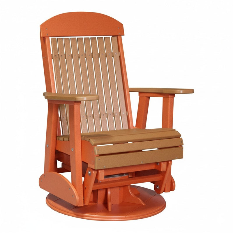 LuxCraft Cedar 2 foot Classic Highback Recycled Plastic Swivel Glider Chair With Cup Holder