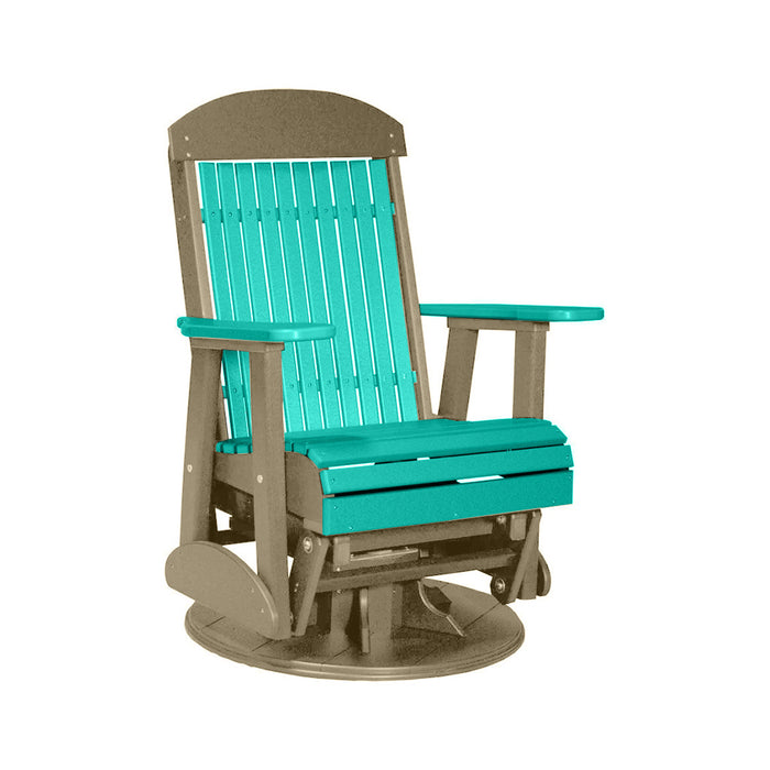 LuxCraft Aruba Blue 2 foot Classic Highback Recycled Plastic Swivel Glider Chair With Cup Holder