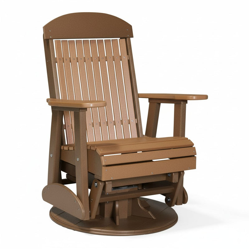 LuxCraft Cedar 2 foot Classic Highback Recycled Plastic Swivel Glider Chair With Cup Holder