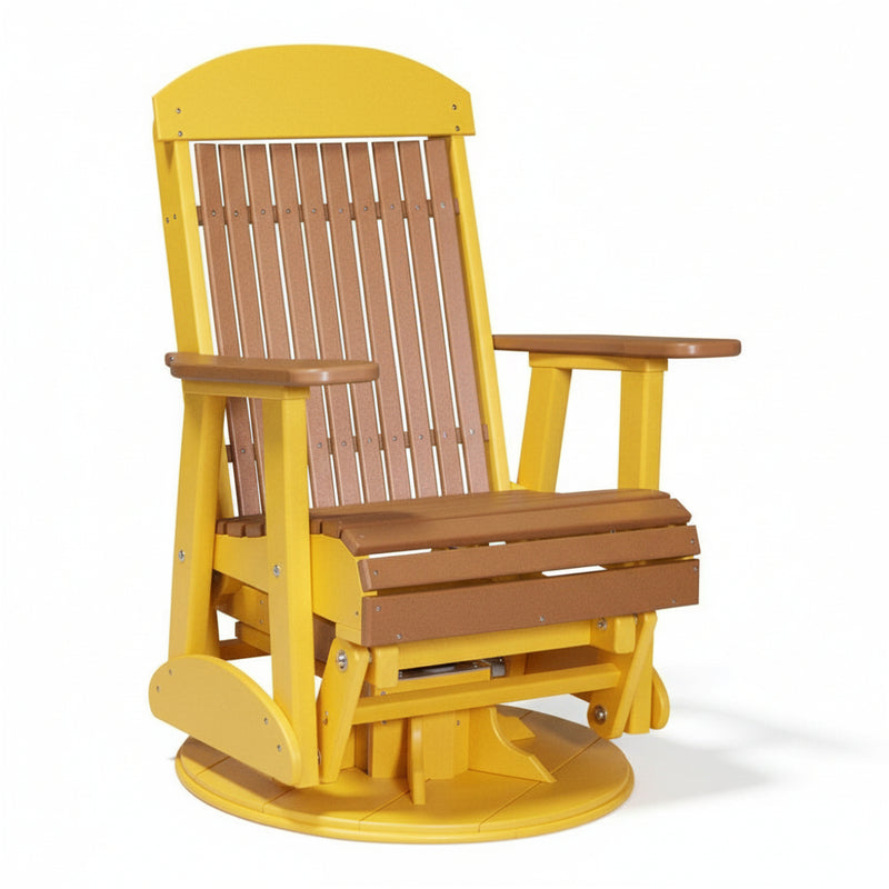 LuxCraft Cedar 2 foot Classic Highback Recycled Plastic Swivel Glider Chair With Cup Holder