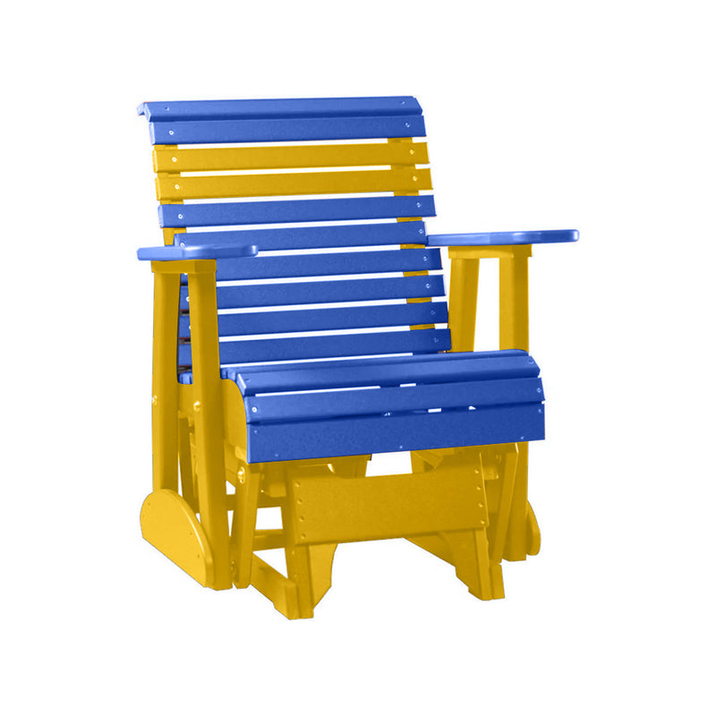 LuxCraft Blue 2 foot Rollback Recycled Plastic Glider Chair With Cup Holder