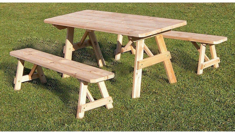 A & L Furniture 5ft Traditional Table w/2 Benches - Specify for FREE 2" Umbrella Hole