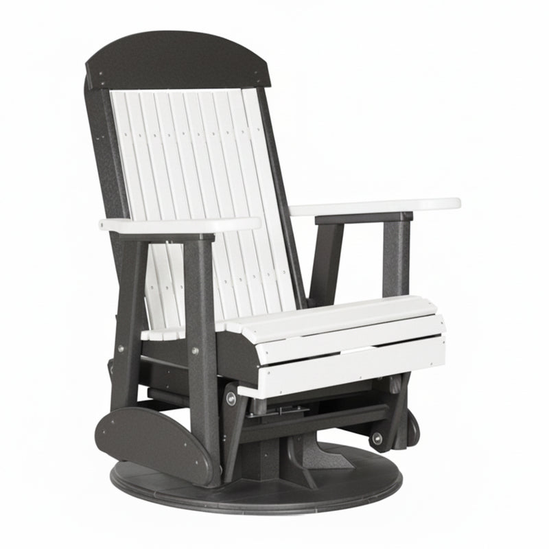 LuxCraft White 2 foot Classic Highback Recycled Plastic Swivel Glider Chair With Cup Holder