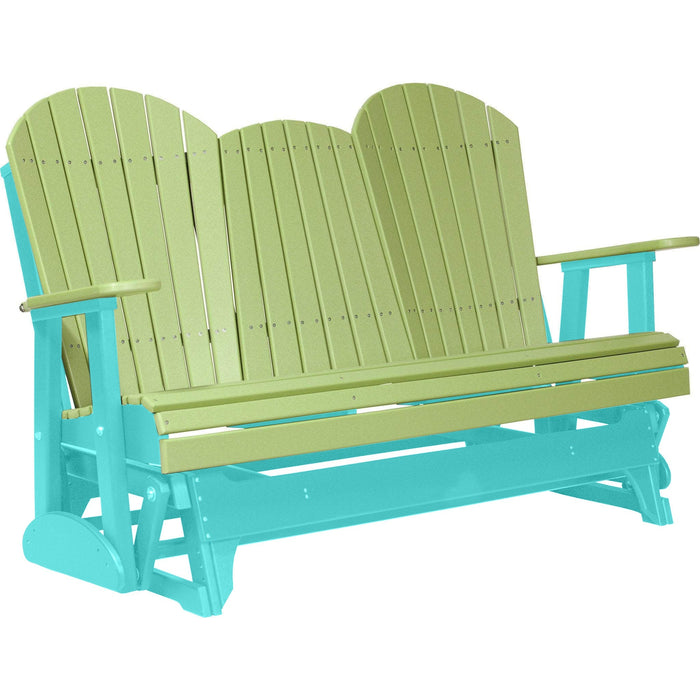 LuxCraft Copy of LuxCraft Lime Green 5 ft. Recycled Plastic Adirondack Outdoor Glider With Cup Holder Lime Green on Aruba Blue Adirondack Glider 5APGLGAB-CH