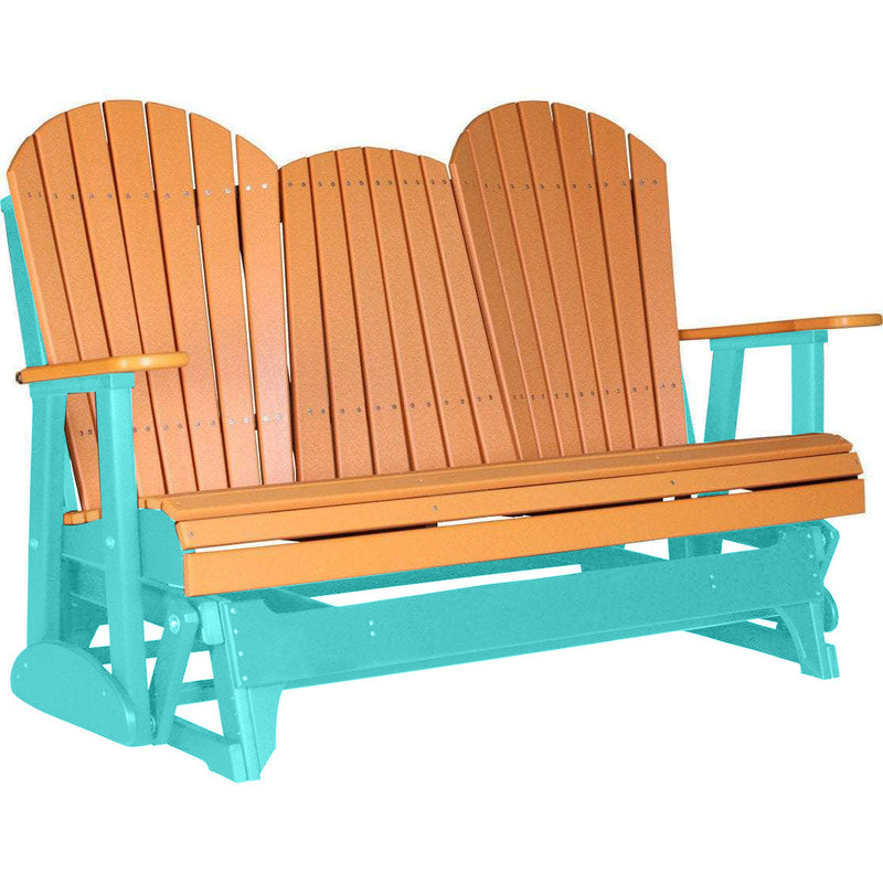 LuxCraft Copy of LuxCraft Tangerine 5 ft. Recycled Plastic Adirondack Outdoor Glider With Cup Holder Tangerine on Aruba Blue Adirondack Glider 5APGTAB-CH