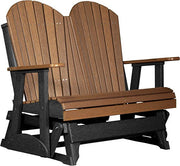 LuxCraft LuxCraft Antique Mahogany 4 ft. Recycled Plastic Adirondack Outdoor Glider With Cup Holder Antique Mahogany on Black Adirondack Glider 4APGAMB-CH