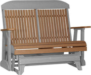 LuxCraft LuxCraft Antique Mahogany 4 ft. Recycled Plastic Highback Outdoor Glider Bench With Cup Holder Antique Mahogany Gray Highback Glider