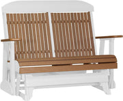 LuxCraft LuxCraft Antique Mahogany 4 ft. Recycled Plastic Highback Outdoor Glider Bench With Cup Holder Antique Mahogany White Highback Glider