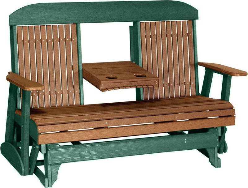LuxCraft LuxCraft Antique Mahogany 5 ft. Recycled Plastic Highback Outdoor Glider With Cup Holder Highback Glider