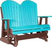 LuxCraft LuxCraft Aruba Blue 4 ft. Recycled Plastic Adirondack Outdoor Glider Aruba Blue on Chestnut Brown Adirondack Glider 4APGABCB