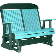 LuxCraft LuxCraft Aruba Blue 4 ft. Recycled Plastic Highback Outdoor Glider Bench With Cup Holder Aruba Blue Green Highback Glider 4CPGABG