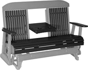 LuxCraft LuxCraft Black 5 ft. Recycled Plastic Highback Outdoor Glider With Cup Holder Black on Dove Gray Highback Glider 5CPGBKDG-CH