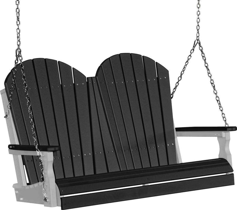 LuxCraft LuxCraft Black Adirondack 4ft. Recycled Plastic Porch Swing With Cup Holder Black on Dove Gray / Adirondack Porch Swing Porch Swing 4APSBKDG-CH